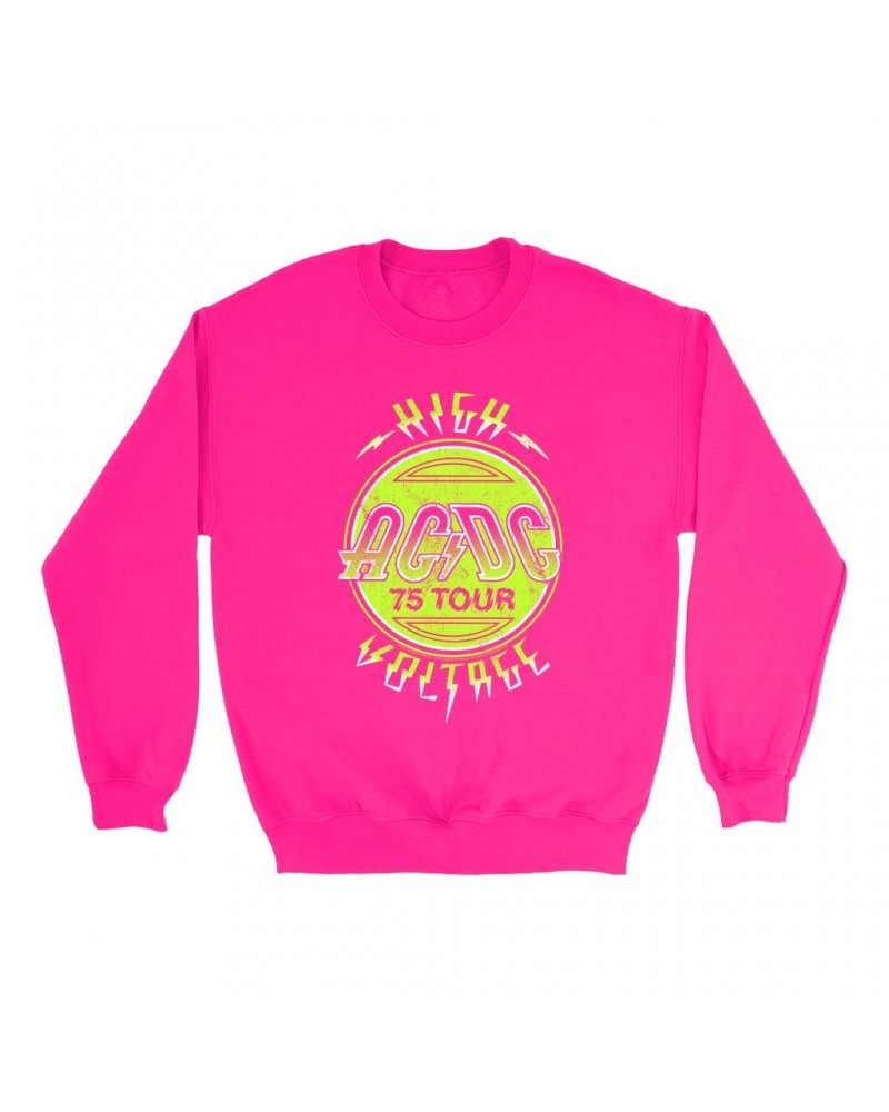 AC/DC Bright Colored Sweatshirt | Electric Green High Voltage Design Sweatshirt $12.93 Sweatshirts