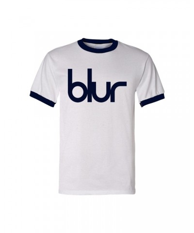 Blur Logo Ringer T-Shirt White and Blue $9.30 Shirts