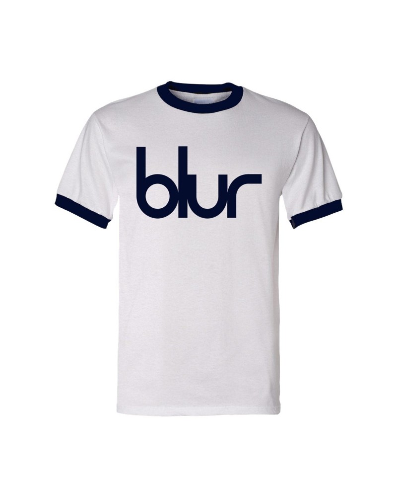 Blur Logo Ringer T-Shirt White and Blue $9.30 Shirts