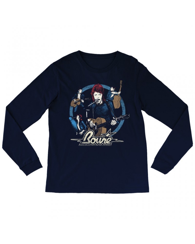 David Bowie Long Sleeve Shirt | Collage Design Distressed Shirt $13.48 Shirts