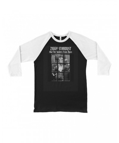 David Bowie 3/4 Sleeve Baseball Tee | Ziggy Stardust And The Spiders From Mars Design White Shirt $10.18 Shirts