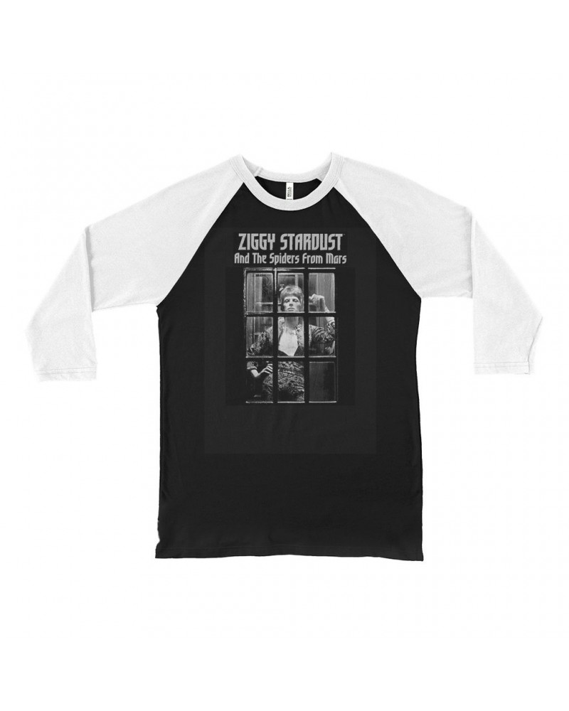 David Bowie 3/4 Sleeve Baseball Tee | Ziggy Stardust And The Spiders From Mars Design White Shirt $10.18 Shirts