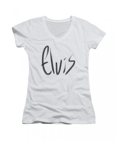 Elvis Presley Junior's V-Neck Shirt | SKETCHY NAME Junior's Tee $7.20 Shirts