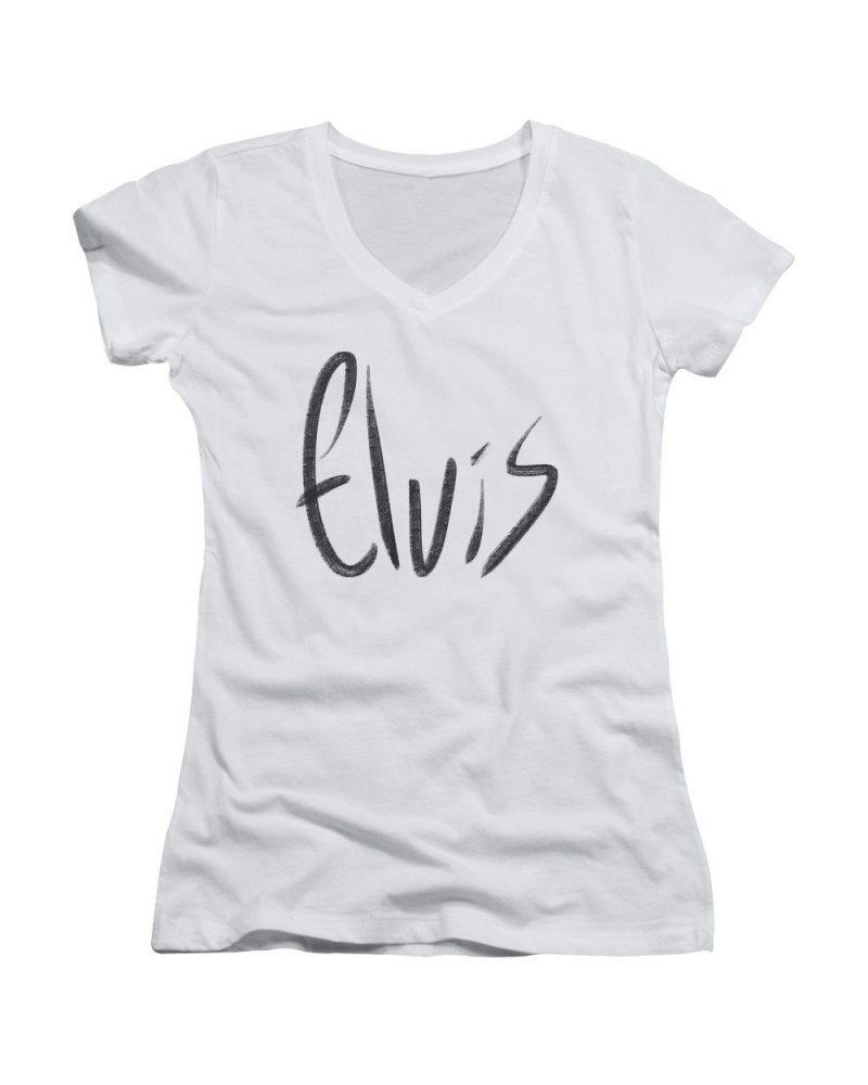 Elvis Presley Junior's V-Neck Shirt | SKETCHY NAME Junior's Tee $7.20 Shirts