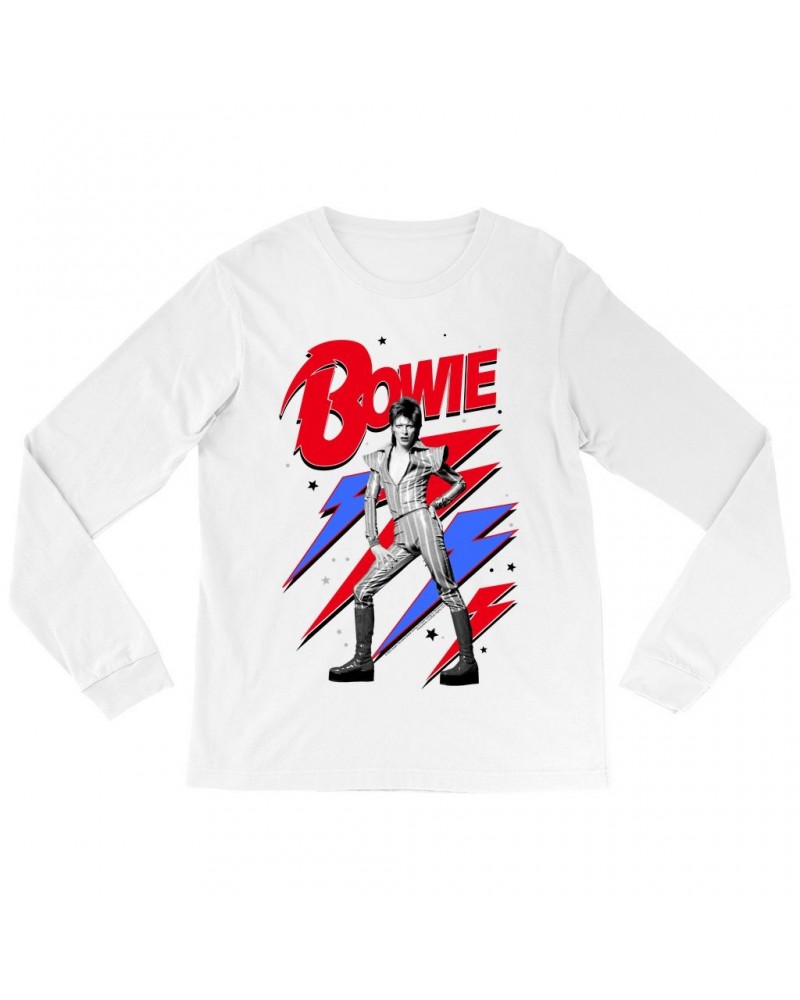 David Bowie Long Sleeve Shirt | Bolts Stars and Ziggy Stardust Shirt $13.48 Shirts