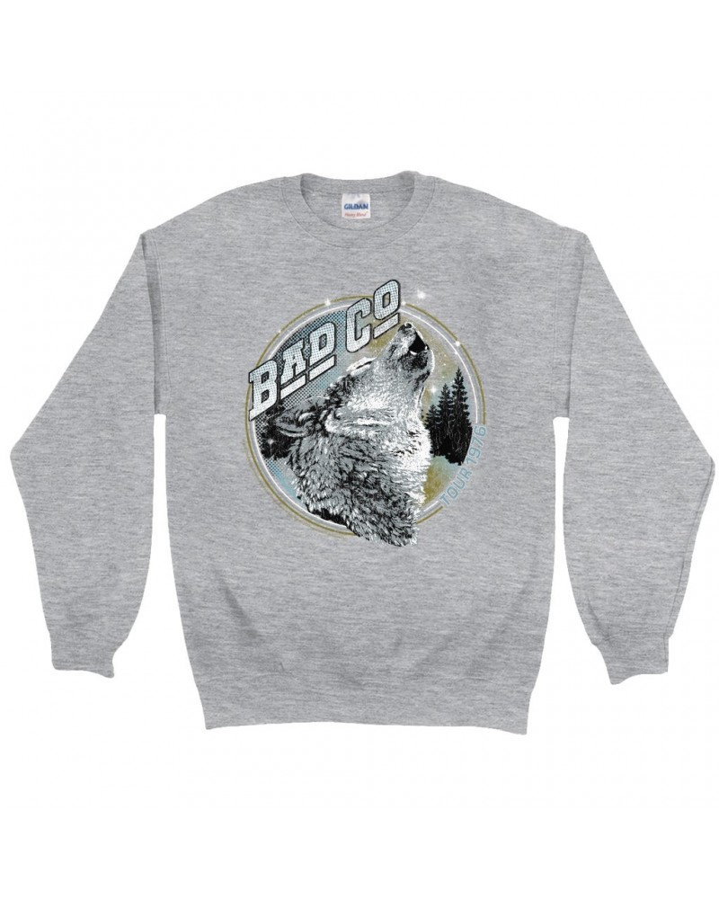 Bad Company Sweatshirt | Wolf Pack Tour 1976 Distressed Sweatshirt $11.53 Sweatshirts