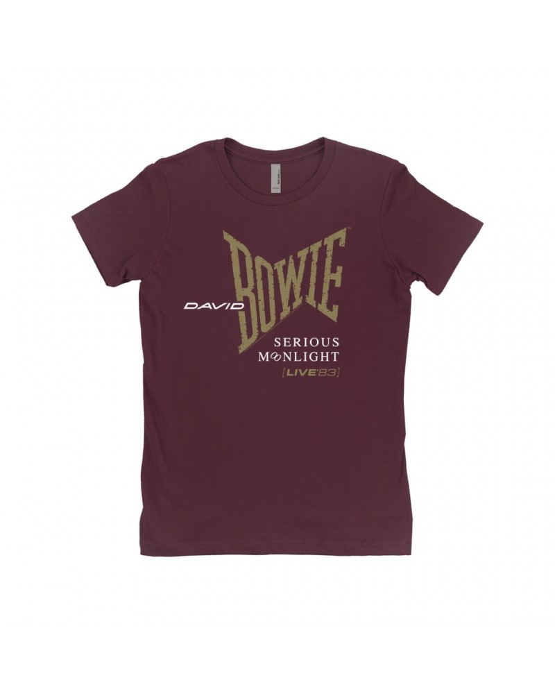 David Bowie Ladies' Boyfriend T-Shirt | 1983 Serious Moonlight Tour Logo Shirt $8.73 Shirts