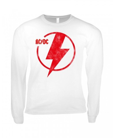 AC/DC Long Sleeve Shirt | Logo Lightning Bolt Red Distressed Shirt $12.88 Shirts