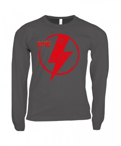 AC/DC Long Sleeve Shirt | Logo Lightning Bolt Red Distressed Shirt $12.88 Shirts