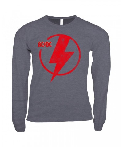 AC/DC Long Sleeve Shirt | Logo Lightning Bolt Red Distressed Shirt $12.88 Shirts