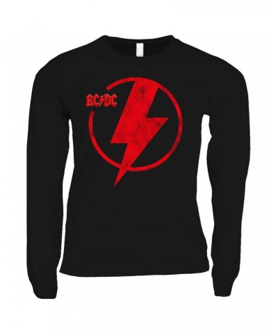 AC/DC Long Sleeve Shirt | Logo Lightning Bolt Red Distressed Shirt $12.88 Shirts