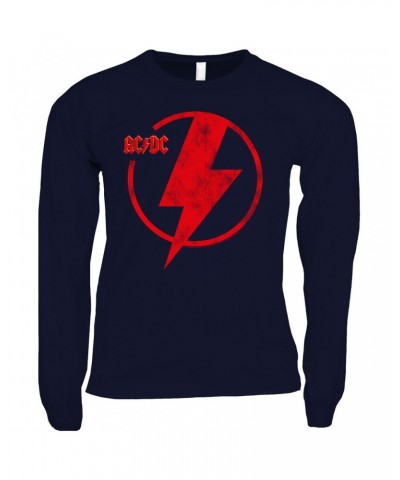 AC/DC Long Sleeve Shirt | Logo Lightning Bolt Red Distressed Shirt $12.88 Shirts