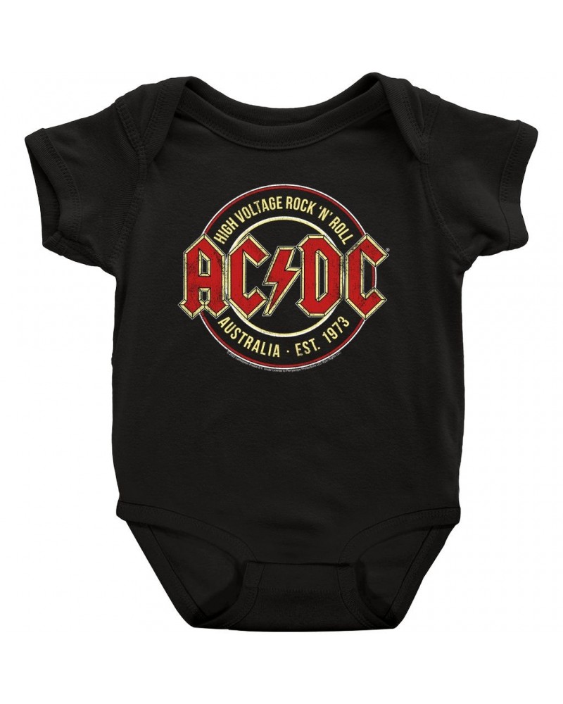 AC/DC Baby Short Sleeve Bodysuit | High Voltage Rock n' Roll Australia Bodysuit $5.99 Kids