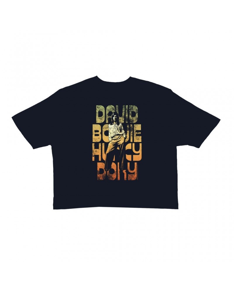 David Bowie Ladies' Crop Tee | Hunky Dory Orange Ombre Design Distressed Crop T-shirt $10.51 Shirts