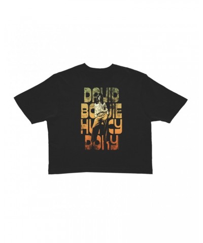 David Bowie Ladies' Crop Tee | Hunky Dory Orange Ombre Design Distressed Crop T-shirt $10.51 Shirts